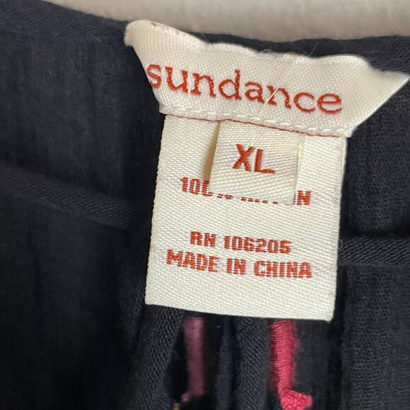 SUNDANCE Women’s Black Embroidered Geometric Peasant Tassel Blouse Boho Size L - Picture 5 of 6